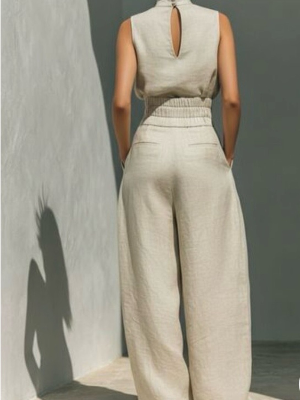 Ivory Turtle Neck Sleeveless Top and Pants Set- Plus Size Available - Picture 2 of 4